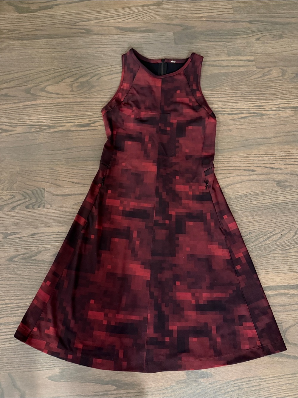 lululemon athletica Pixelated Burgundy & Black Sleeveless A-Line Dress